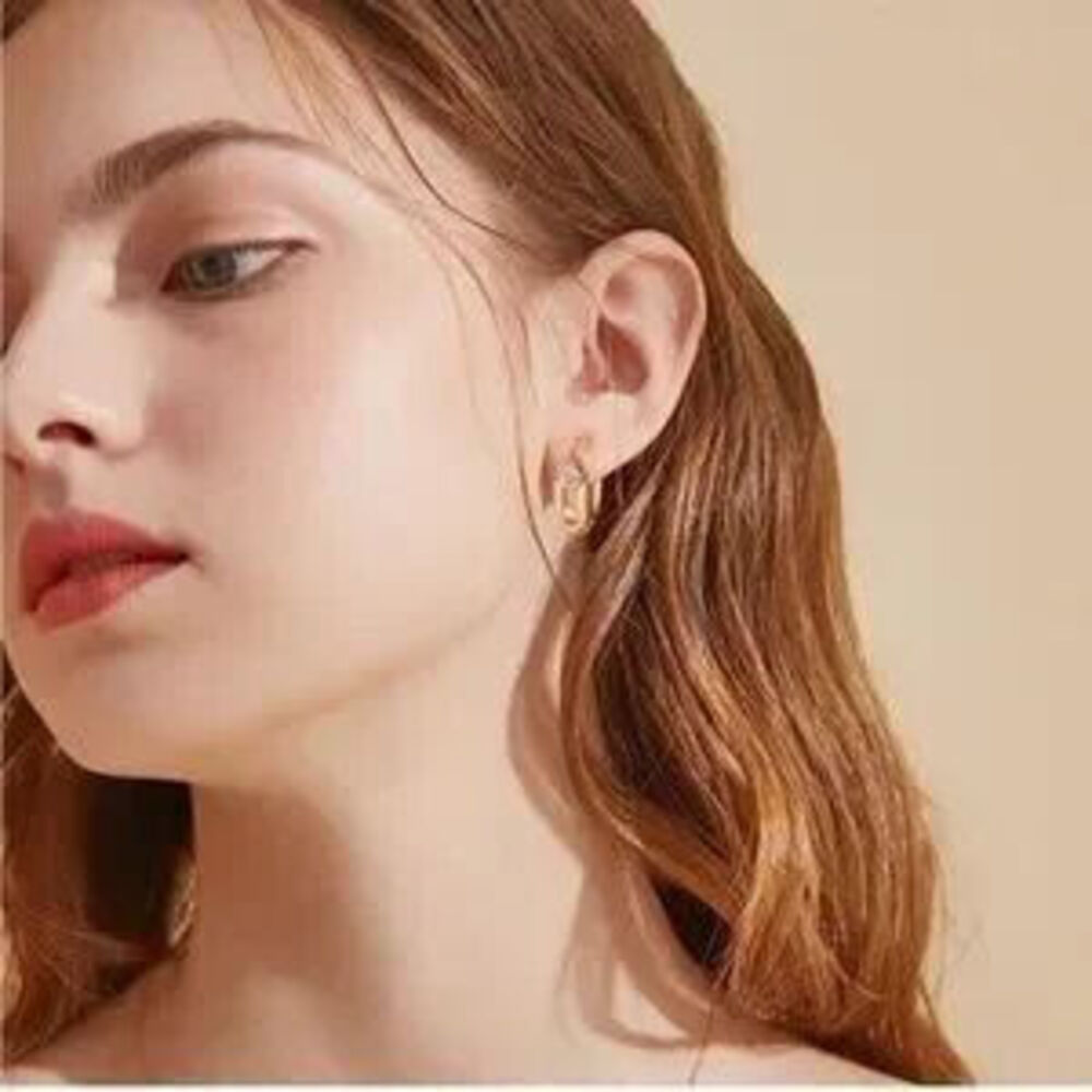 GOLD 14k Gold Plated Cubic Zirconia Hoop Earrings Gift Minimalist - Picture 4 of 4